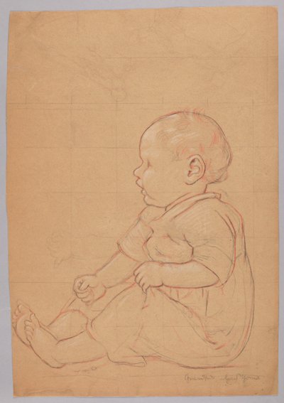 Study of a Seated Child, verso: an Old Man Seated on a Stone by Hans Thoma