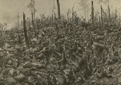 German attack on French blockhouses and trenches in the Bois-le-Pretre after the artillery bombardment of 5 July 1915 by Hans W. (after) Schmidt