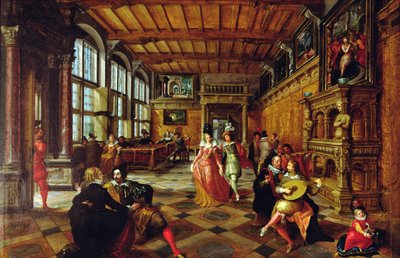 Scene of a Ball in a Flemish Interior by Hans or Jan Vredeman de Vries