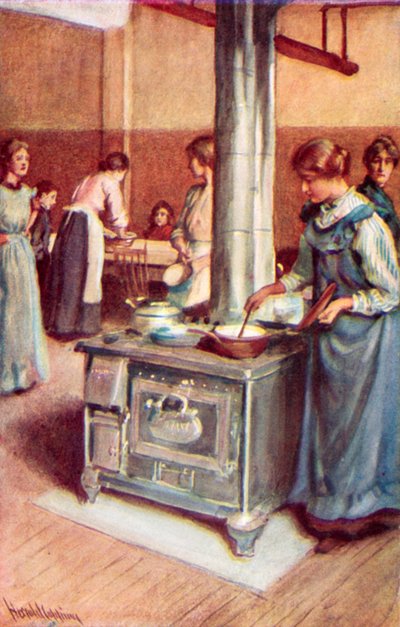 A Group of Bustling Housewives, the Kitchen of the Winnipeg Immigration Hall by Harold Copping