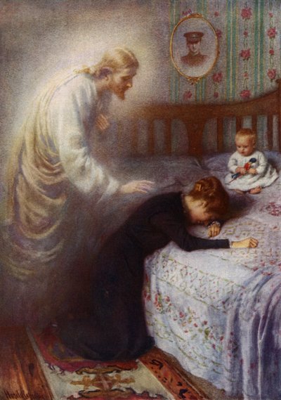 Christ the Comforter: Jesus consoling a grieving British war widow by Harold Copping