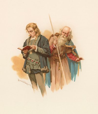Hamlet Reading, with Polonius Behind by Harold Copping