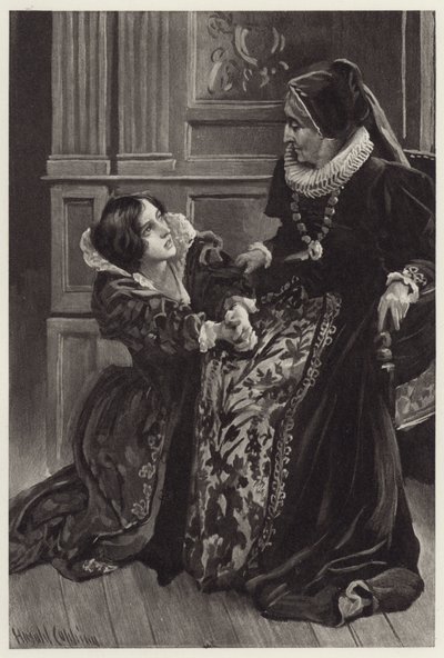 Helena on her knees now owned her love, and with shame and terror implored the pardon of her noble mistress by Harold Copping