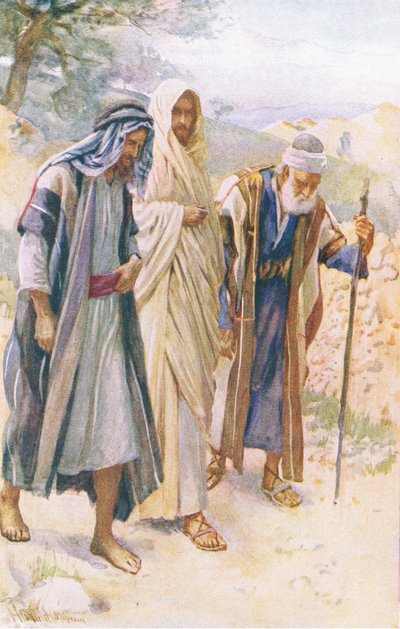 The walk to Emmaus, illustration from Harold Copping Pictures: The Crown Series by Harold Copping
