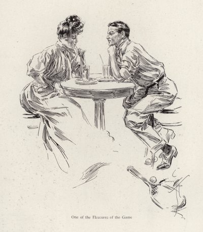 Couple having a drink after a tennis game by Harrison Fisher