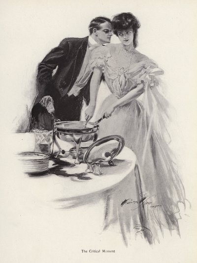 Man Flirting with a Woman Over the Supper Table by Harrison Fisher