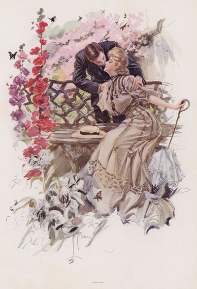 Man Kissing a Woman in a Garden by Harrison Fisher