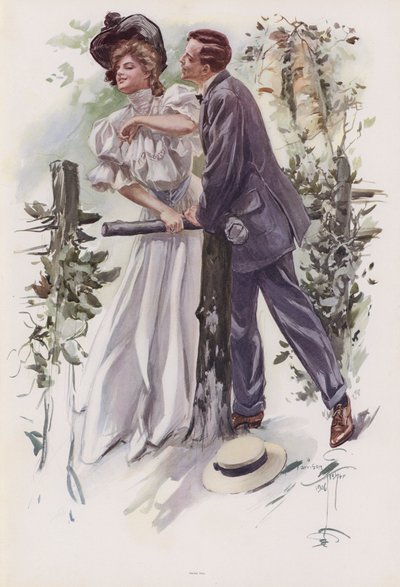 Man Trying to Steal a Kiss from a Young Woman by Harrison Fisher