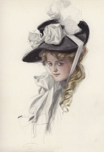 Portrait of a woman in a fancy hat by Harrison Fisher