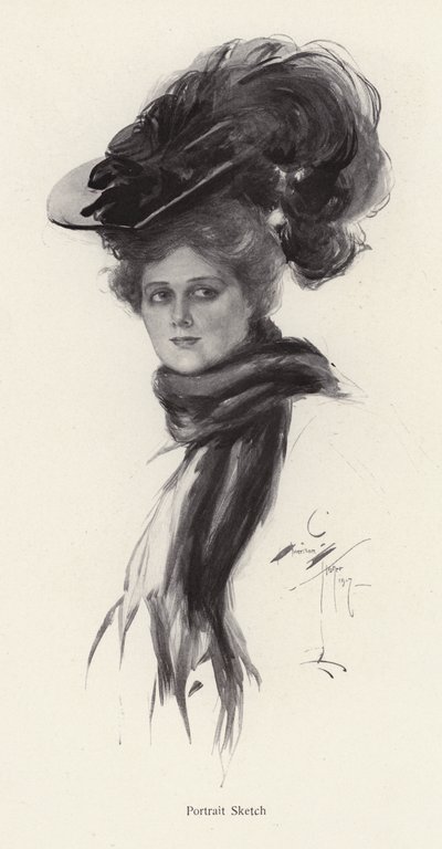 Portrait of a woman in a large hat by Harrison Fisher
