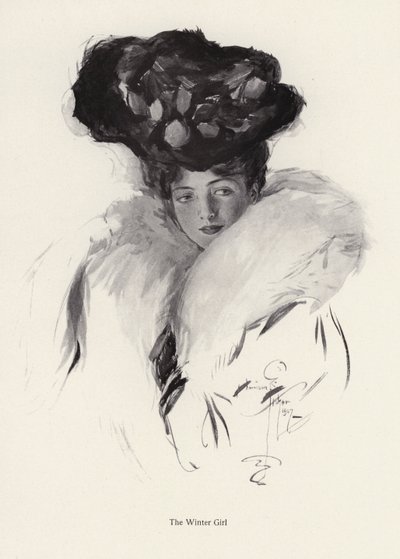 Portrait of a young woman in a hat and fur coat by Harrison Fisher