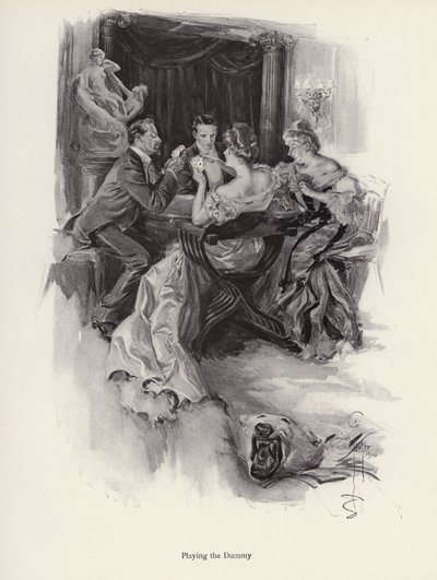Two couples playing cards at an evening party by Harrison Fisher