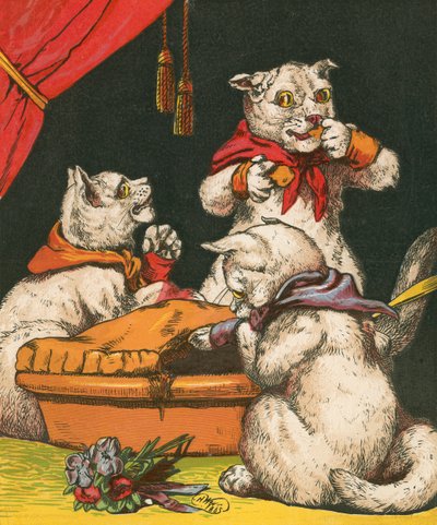 Naughty kittens eating pie in their mittens by Harrison William Weir