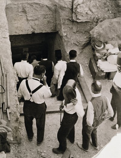 A party going down the steps to the Tomb of Tutankhamun, Valley of the Kings by Harry Burton