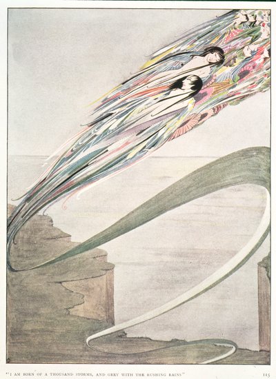 I am born of a thousand storms, and grey with rushing rains, illustration to All is Spirit and Part of Me by L. D