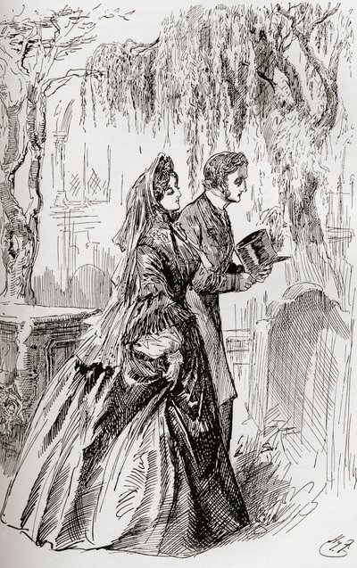 Estella and Pip. "I saw no shadow of another parting from her." by Harry Furniss
