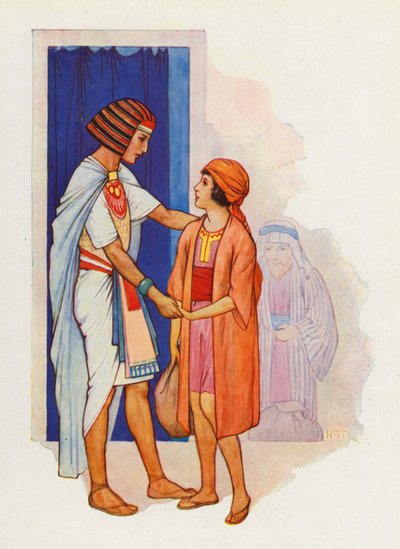 Judah brought Benjamin and presented him to Joseph by Harry George Theaker