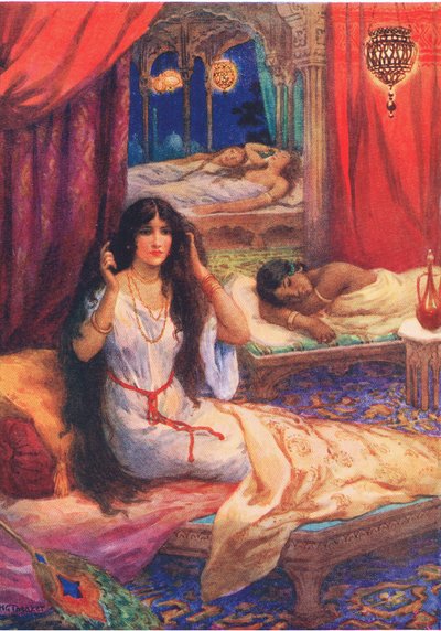 Pabhavati wakened with a start. From the Hard Hearted Prince, illustration from 