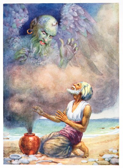 The Genie Escapes from the Vase, illustration from 