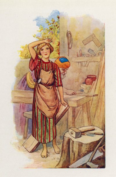 The boy Jesus began to learn the carpenter