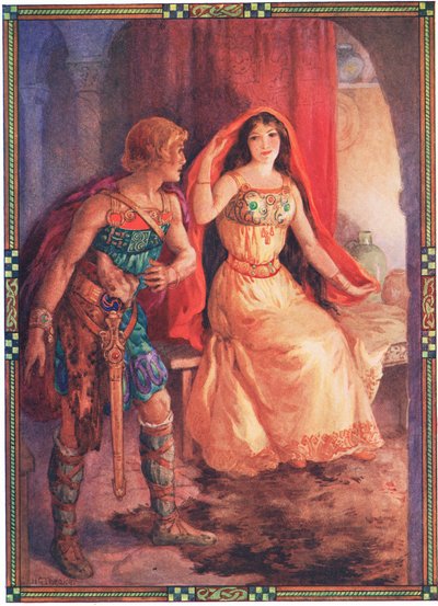 The lady uncovered her face (from The Loathly Lady and the Gallant Knight) by Harry George Theaker