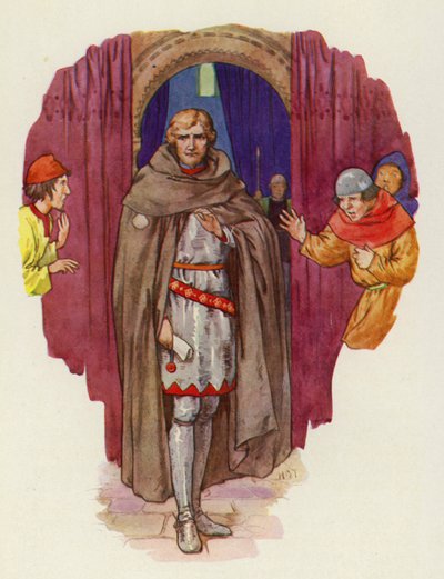 The palmer threw back his cowl, and his robe opening, showed him in full armour by Harry George Theaker
