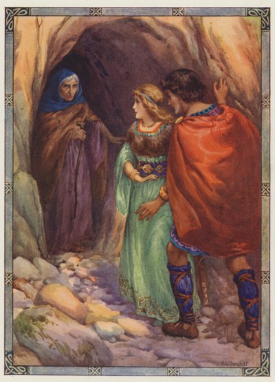 They came to a cave by the sea, Diarmuid and Grania by Harry George Theaker