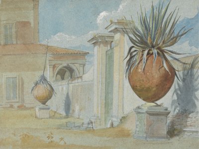 Villa Massimi, Rome: Gateway Flanked by Palms in Large Earthware Jars by Harry John Johnson