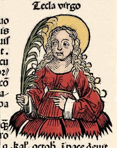 Representation of the Virgin and Martyrdom of Thecla of Iconium (Santa Tecla) Xylography of 