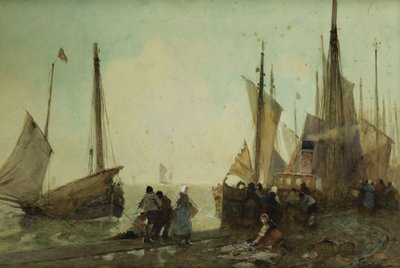 Unloading Fishing Boats on the Quay, Brittany by Hector Caffieri