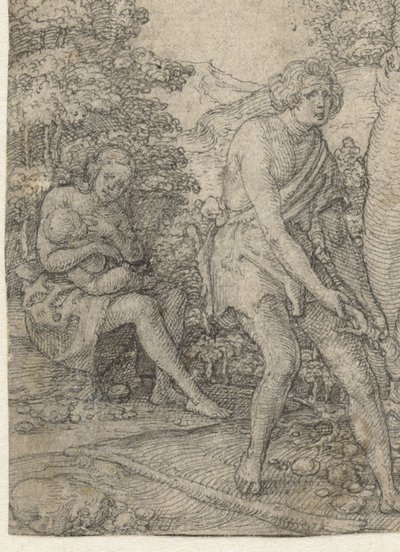 Adam Plowing the Earth, Eve Nursing Her Child by Heinrich Aldegrever