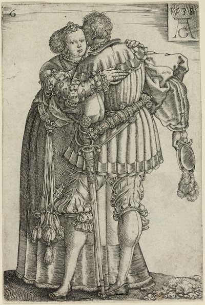 Couple Embracing, plate six from The Large Wedding-Dancers by Heinrich Aldegrever