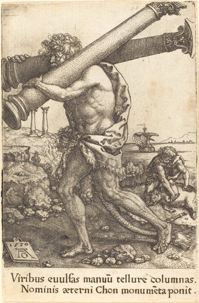 Hercules Carrying the Two Columns of Gaza by Heinrich Aldegrever