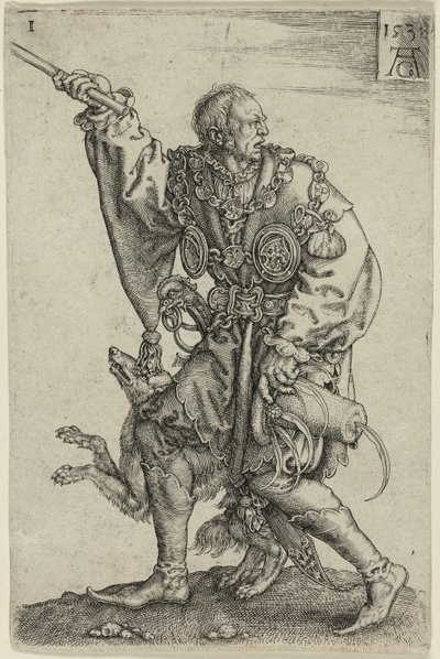 Master of Ceremonies with a Dog, plate one from the Large Wedding-Dancers by Heinrich Aldegrever