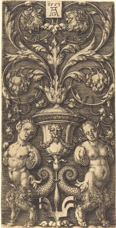 Ornament with Vase and Two Female Figures by Heinrich Aldegrever