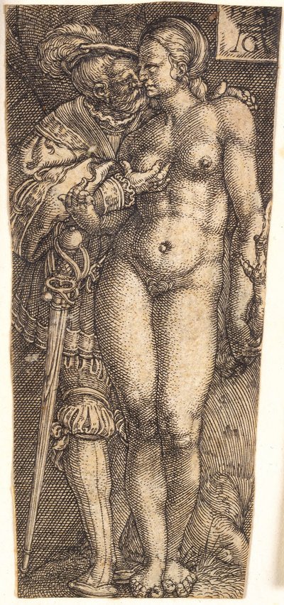 Sheath Design with Soldier and Nude Woman by Heinrich Aldegrever