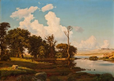 Danish Landscape, Oak Trees by a Lake by Heinrich Buntzen