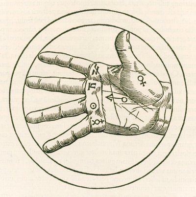 The Hand of Palmistry Engraving from Heinrich Cornelius Agrippa von Nettesheim (1486-1535) De Occulta Philosophia Libri Tres by Heinrich Cornelius Agrippa von Nettesheim