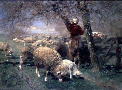 A Shepherdess and Sheep in a Landscape by Heinrich Johann von Zugel