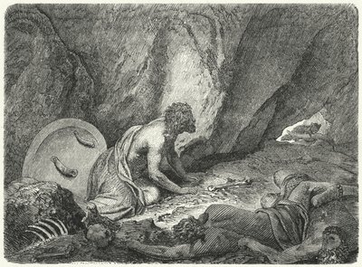 Aristomenes Escaping from the Pit into Which He Had Been Thrown by the Spartans by Heinrich Leutemann