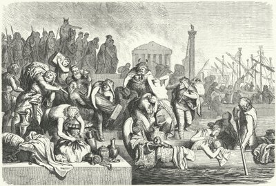 Departure of a Vandal Fleet Laden with Booty from a Sacked City (engraving) by Heinrich Leutemann