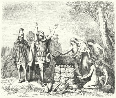 Pausanias Making a Sacrifice to the Gods Before the Battle of Plataea, 479 BC (engraving) by Heinrich Leutemann