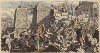 Roman Soldiers Storming a City (Coloured Engraving) by Heinrich Leutemann