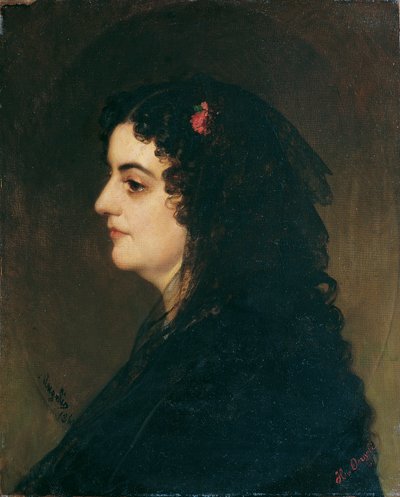 Lady in Profile with Veil and Carnation by Heinrich von Angeli