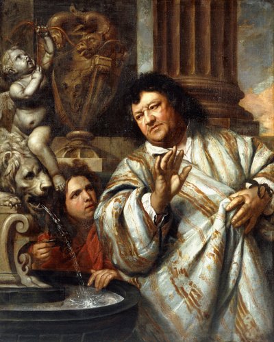 Portrait of Admiral Cornelius Tromp and an Attendant Beside a Fountain by Heironymous Van Orley