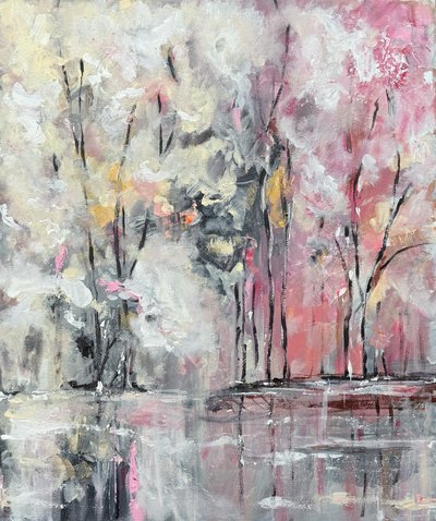 Misty Pink Forest Reflections by Helena Ryhle