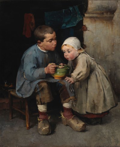 A Boy Feeding his Little Sister by Helene Schjerfbeck