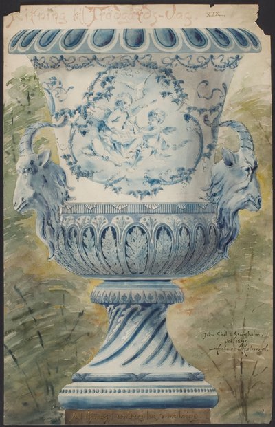 Large Blue Urn with Two Goat Heads by Helmer Osslund