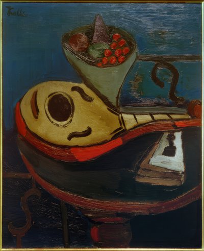 Still Life: Mandolin and Bowl with Fruits on a Table by Helmut Kolle