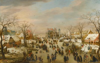 A Panoramic Winter Landscape with a Multitude of Figures on a Frozen River by Hendrick Avercamp